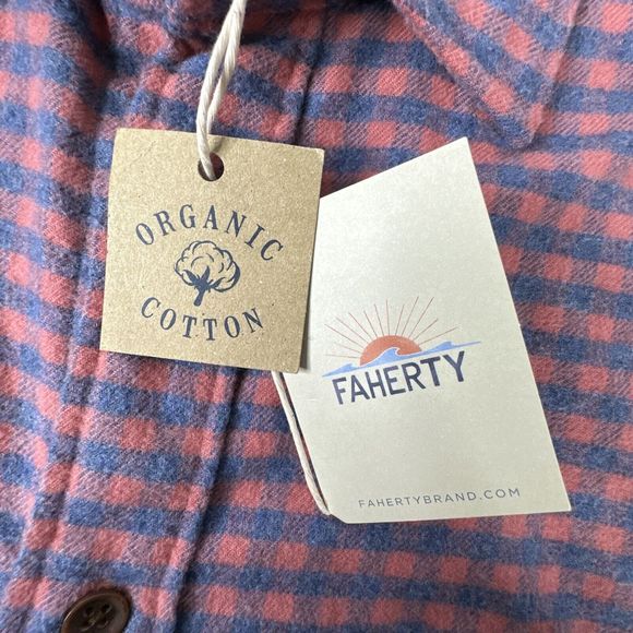 FAHERTY FLANNEL EVERYDAY STRETCH SEAVIEW Organic Cotton BLR Blue Rose Gingham S - Picture 3 of 9
